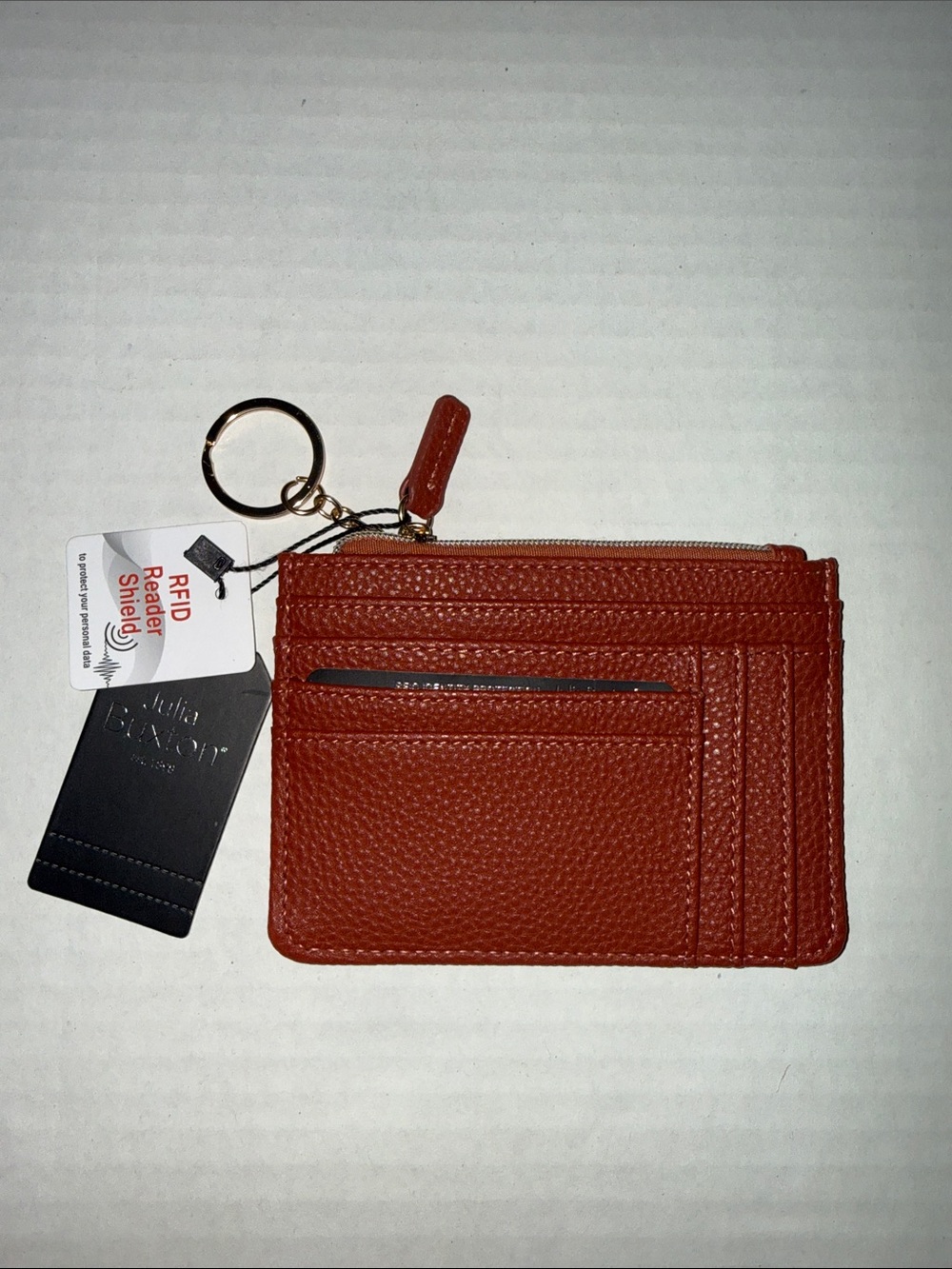 Buxton Rust Orange Leather Card Wallet Keyring